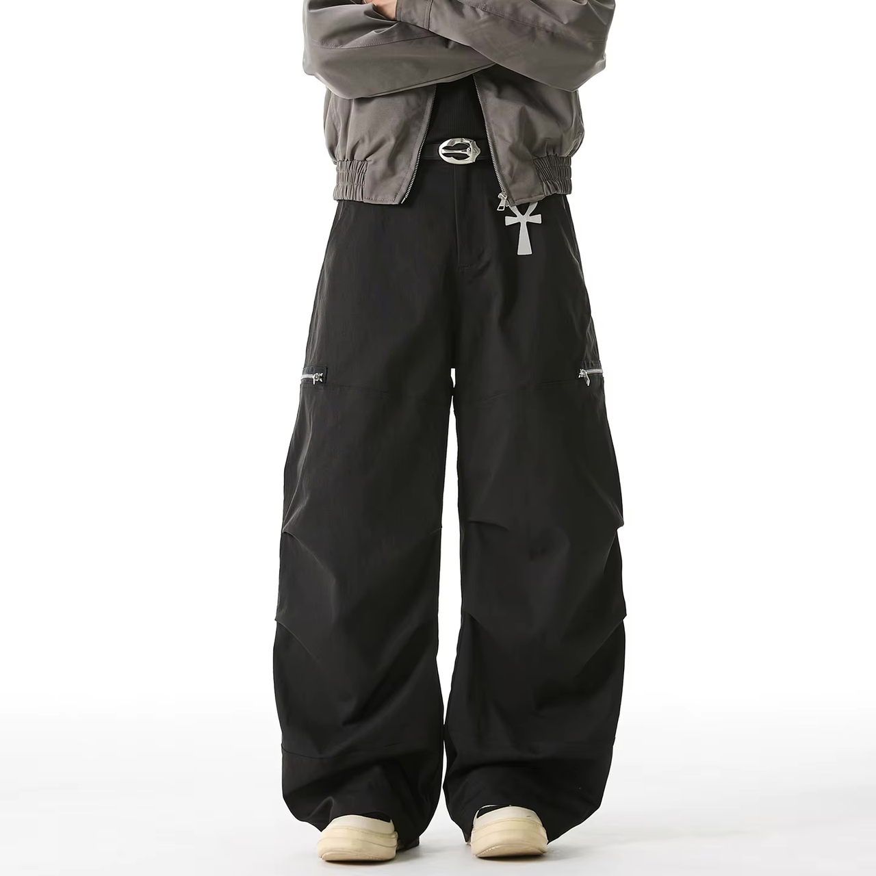 Knee Pleat Parachute Pants