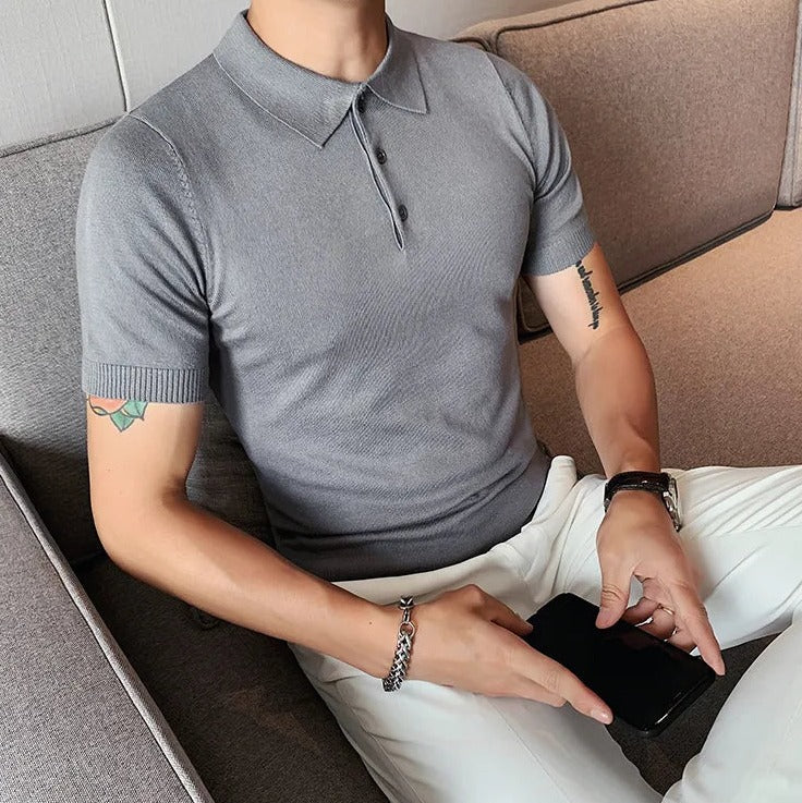 Knitted Short Sleeve Polo Shirt | Streets of Seoul | Men's Korean