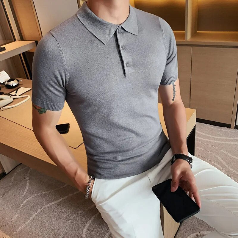 Knitted Short Sleeve Polo Shirt, Streets of Seoul