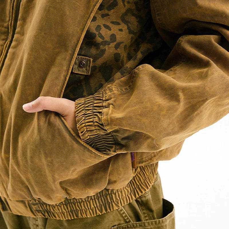 Leopard Print Panel Workwear Jacket