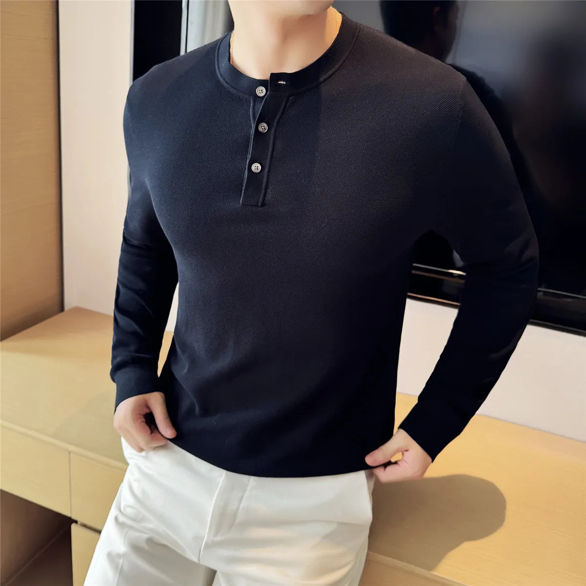 Long Sleeve Pique Henley