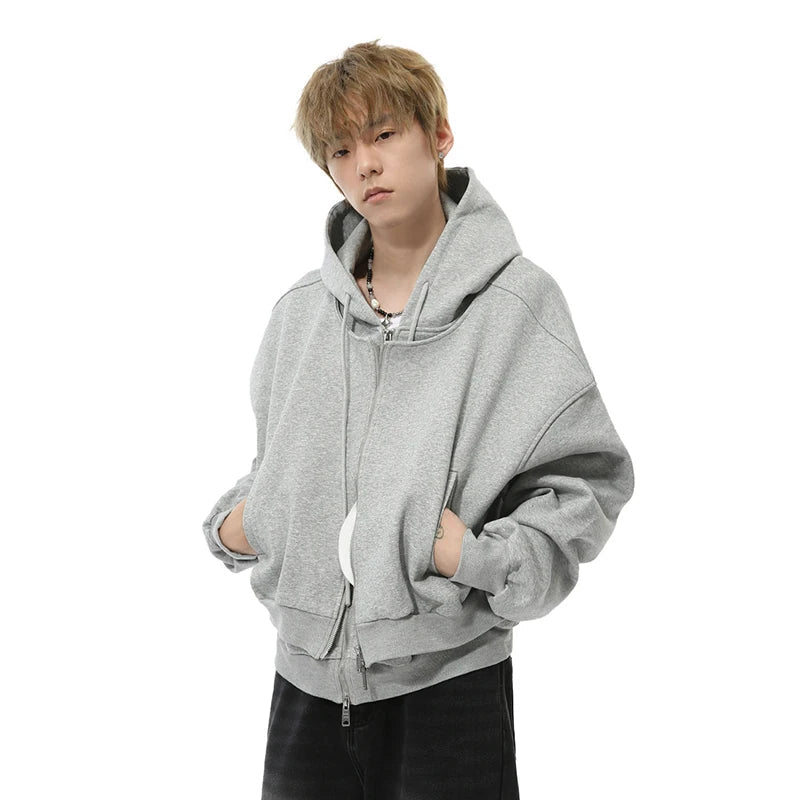 Mock Double Layer Zip-Up Hoodie