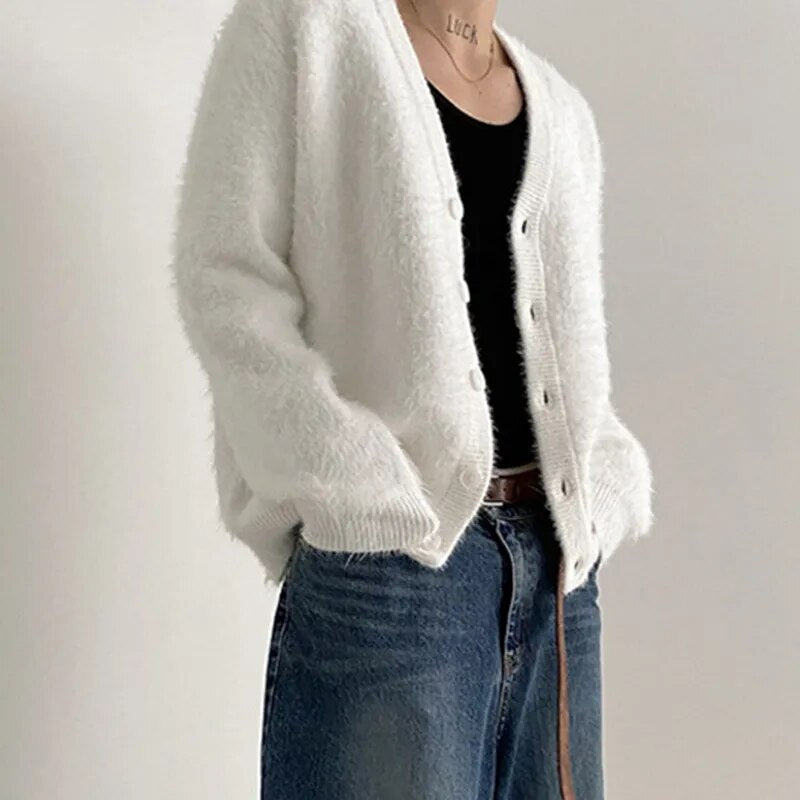 White clearance fluffy cardigan