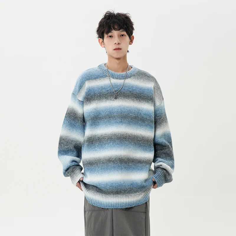 Mohair Style Knitted Blurred Stripe Sweater