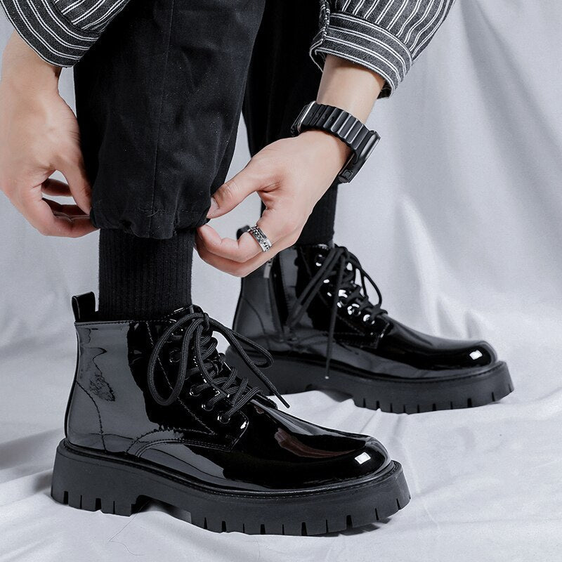 Patent biker boots online