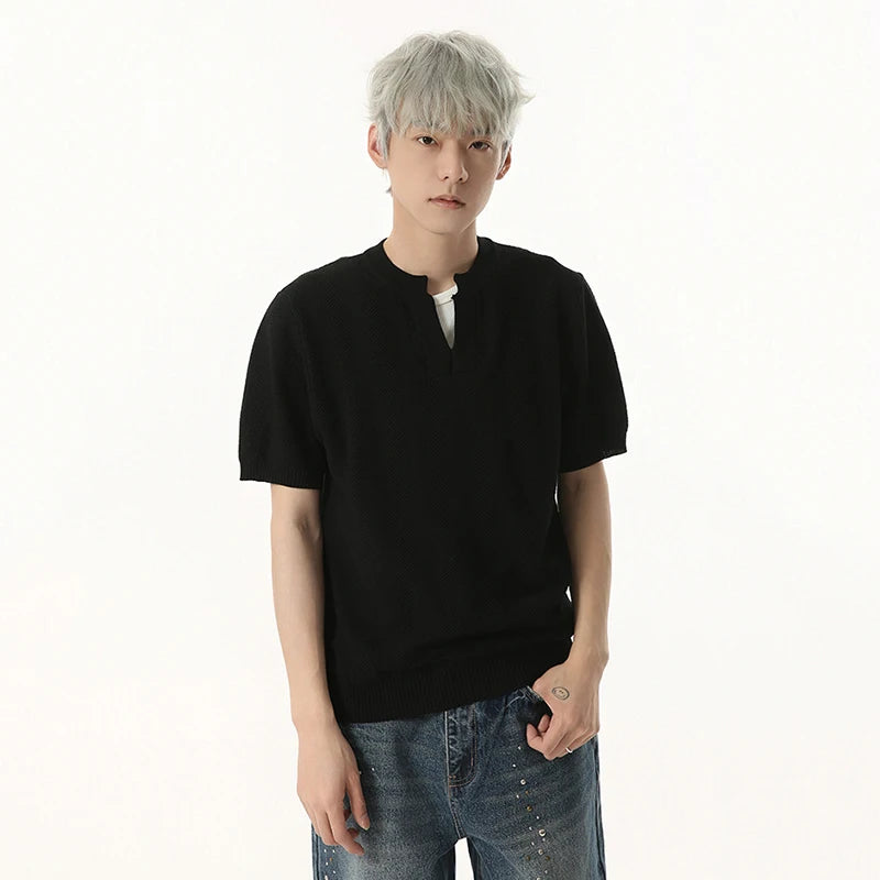 Notch Neck Knitted T-Shirt