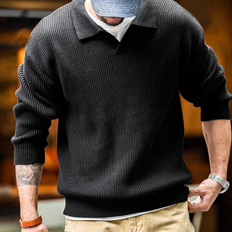 Open Neck Collared Rib Knit Sweater | Streets of Seoul | Men's Korean ...