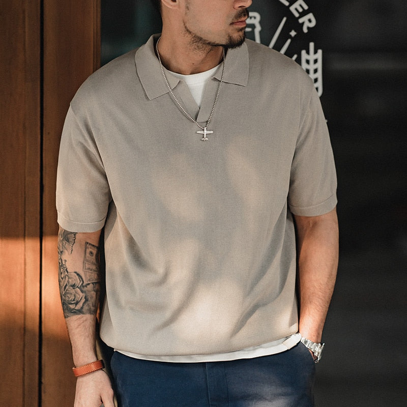 Open Neck Knitted Polo Shirt