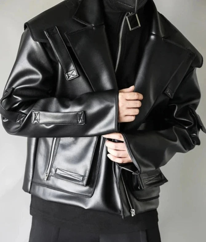 Oversized Cropped Leather Jacket