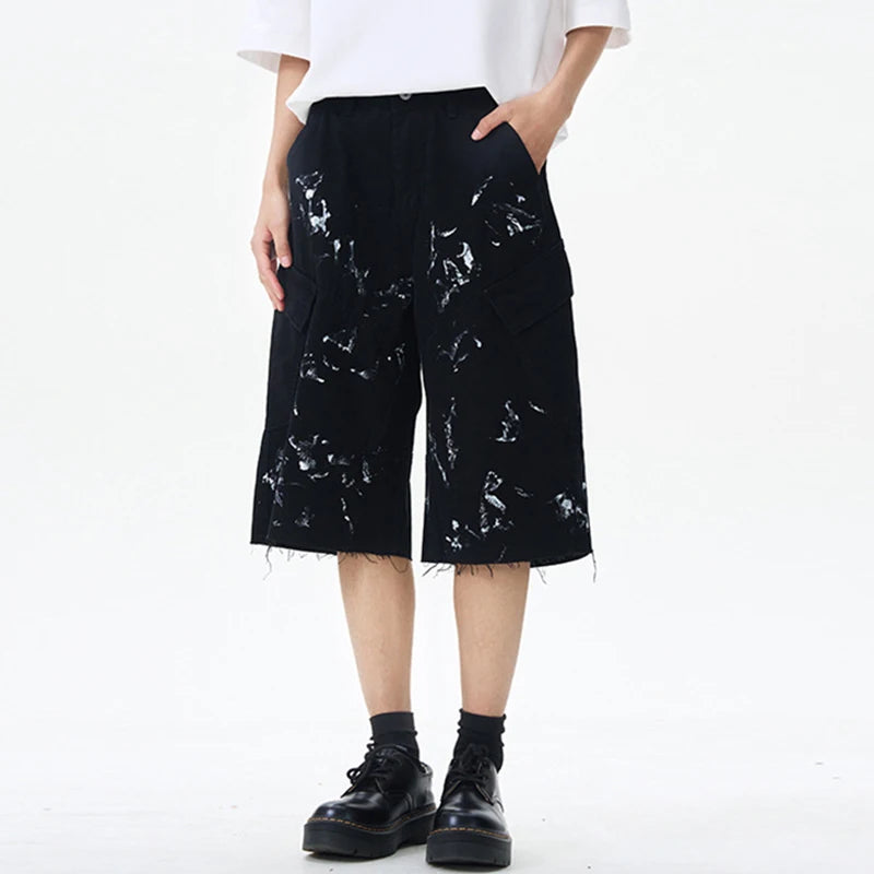 Paint Splash Raw Hem Jorts