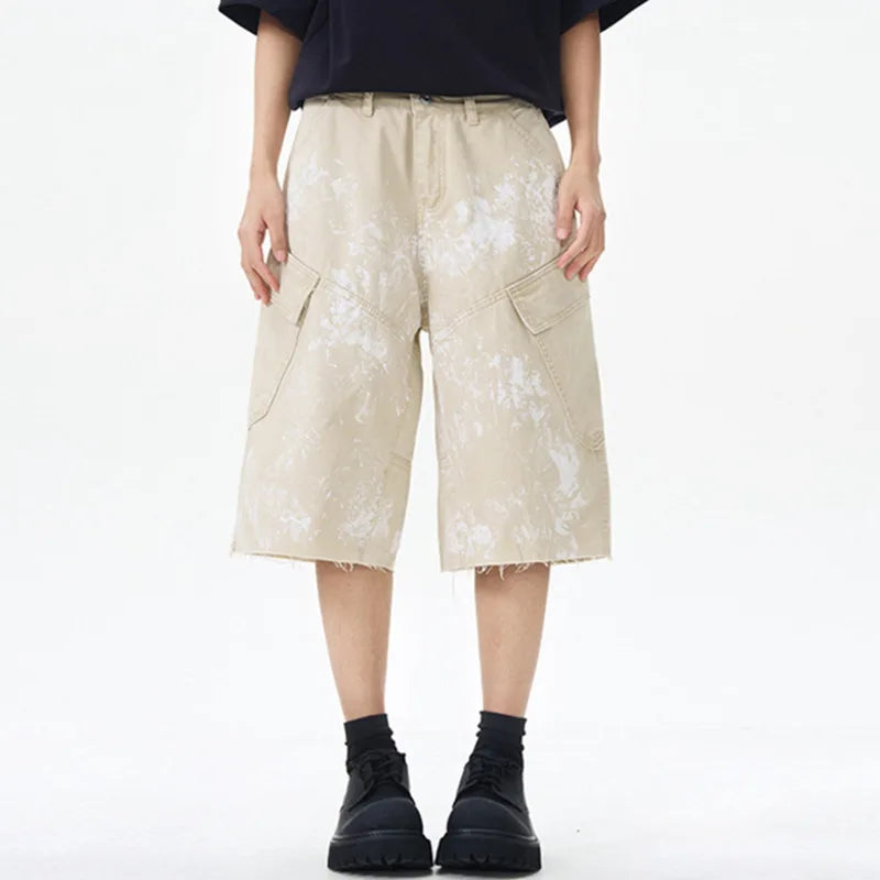 Paint Splash Raw Hem Jorts