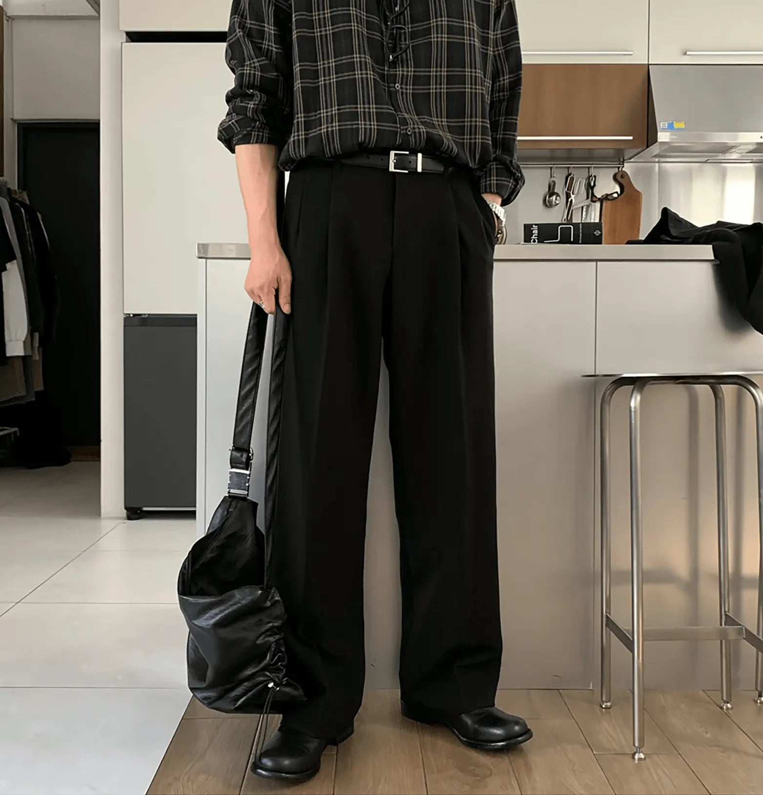 black dress pants for men Pleat Front Black Dress Pants