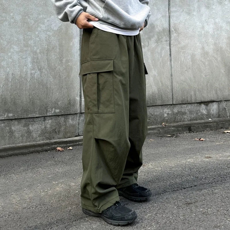 Pleated Knee Cargo Parachute Pants