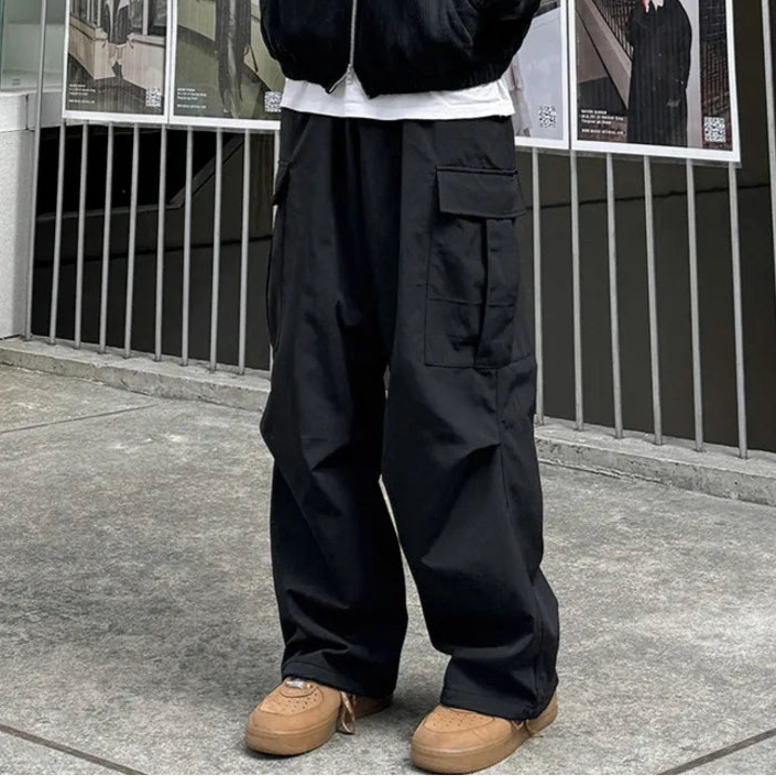 Pleated Knee Cargo Parachute Pants