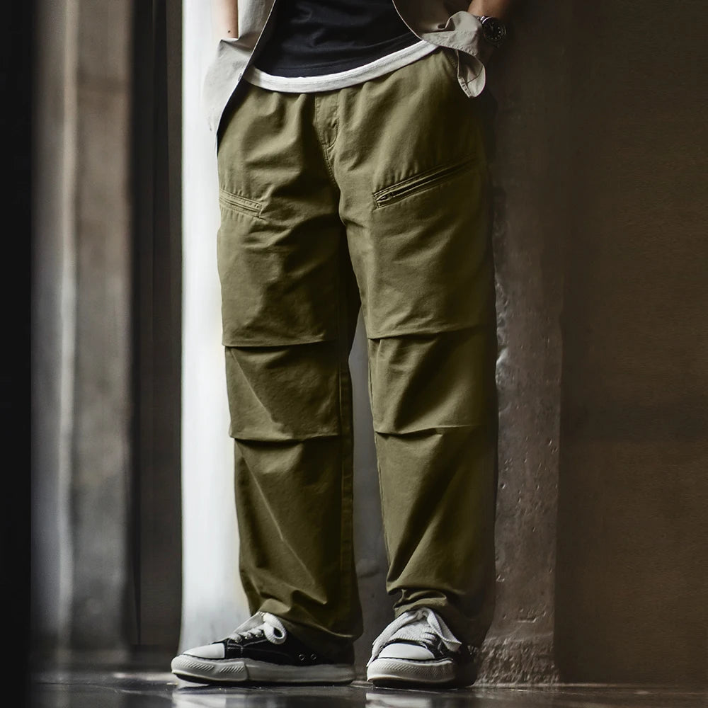 Pleated Knee Straight Leg Cargo Pants