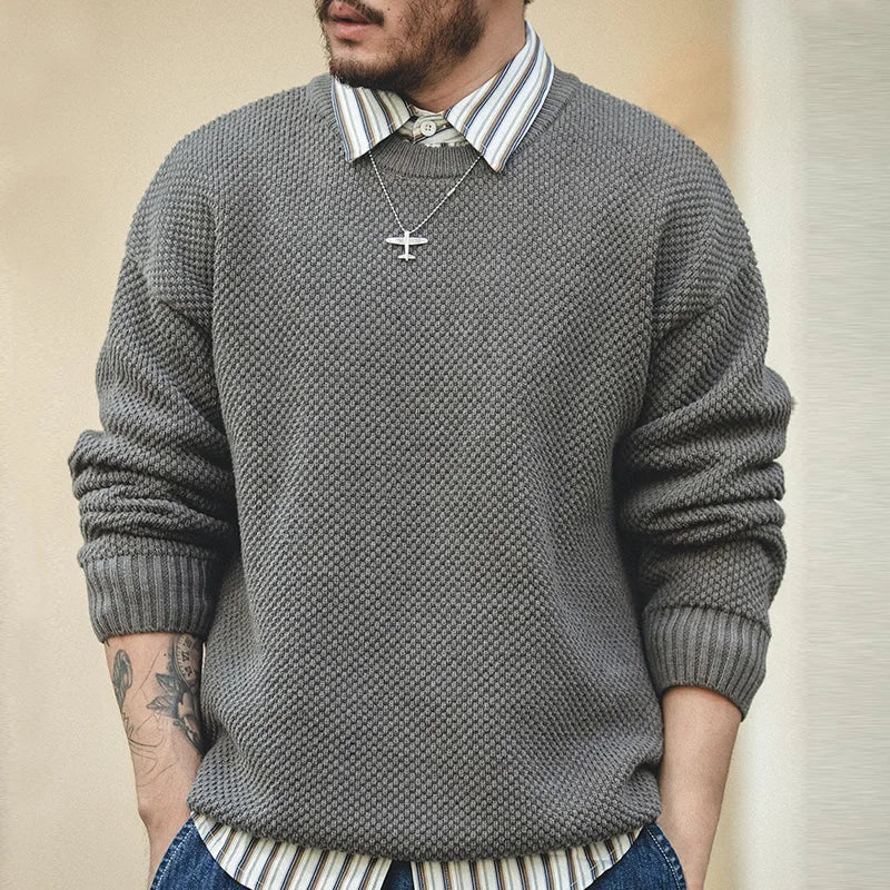 ★韓国人気★LOOKPLE★LOOK PELLET COTTON COLLAR SWEATSHIRT Popcorn Knit Crewneck Sweater | Streets of Seoul | Men's