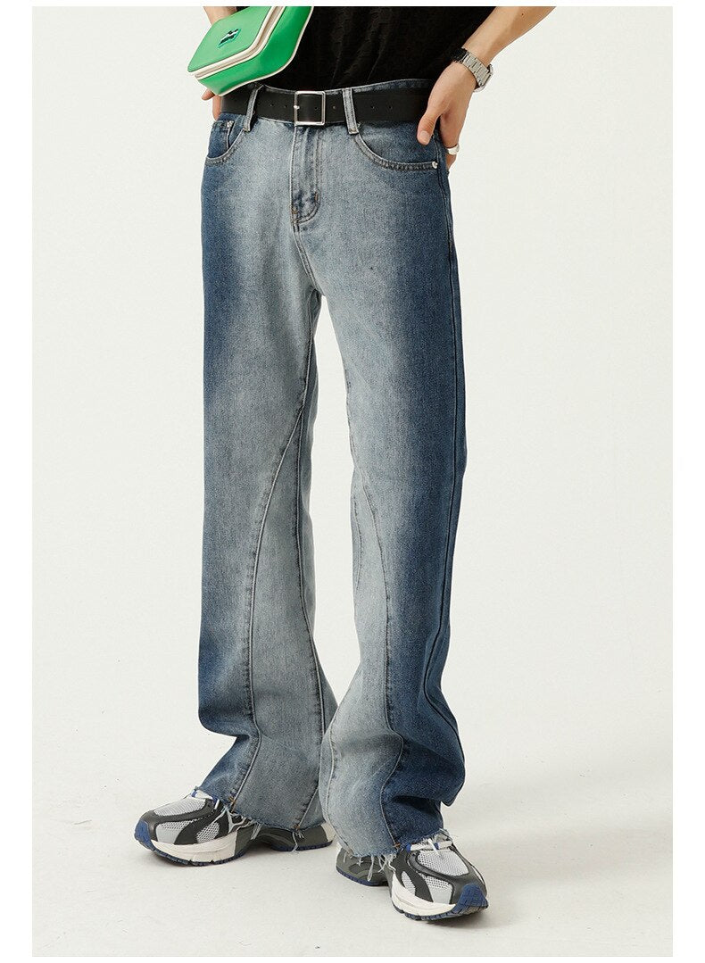 Distressed Raw Hem Front Seam Jeans