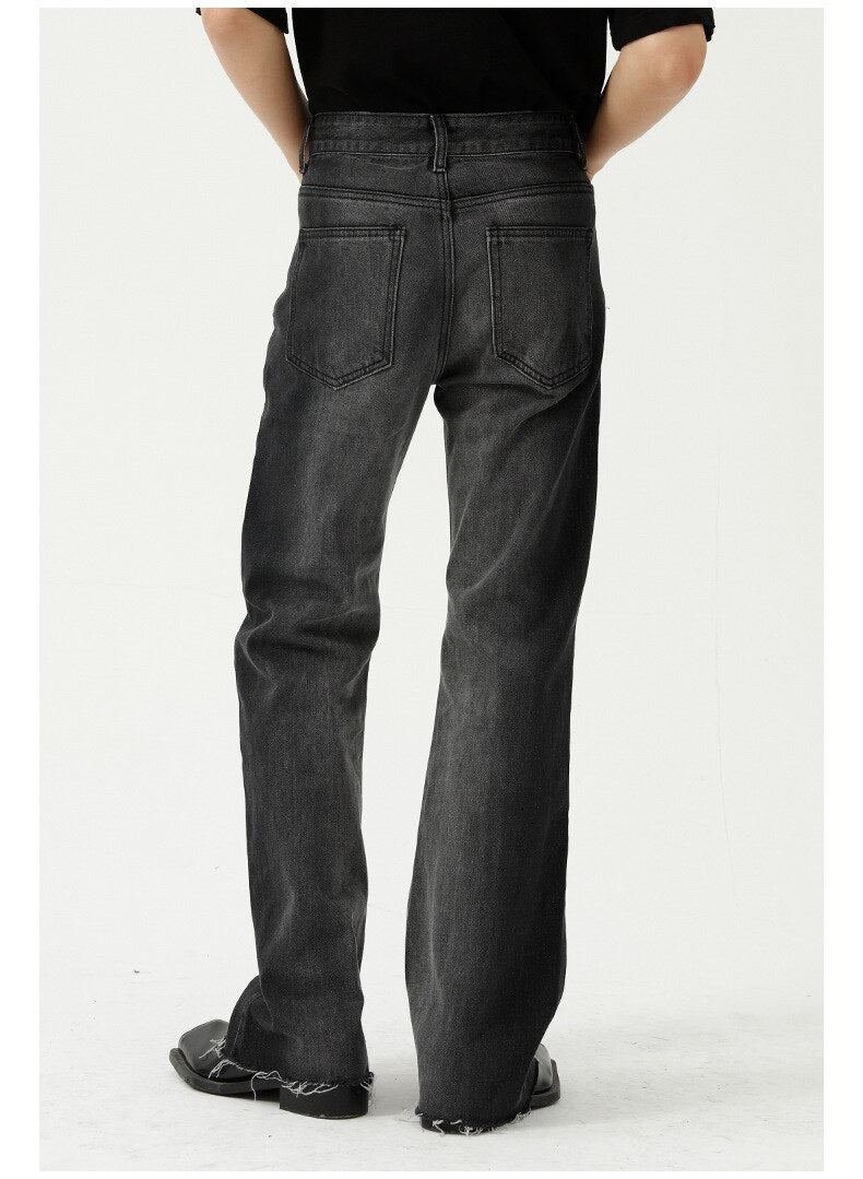 Mens black raw hem on sale jeans