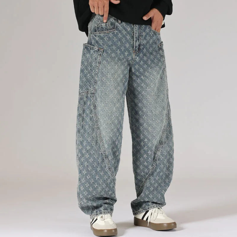 Relaxed Jacquard Washed Denim Jeans