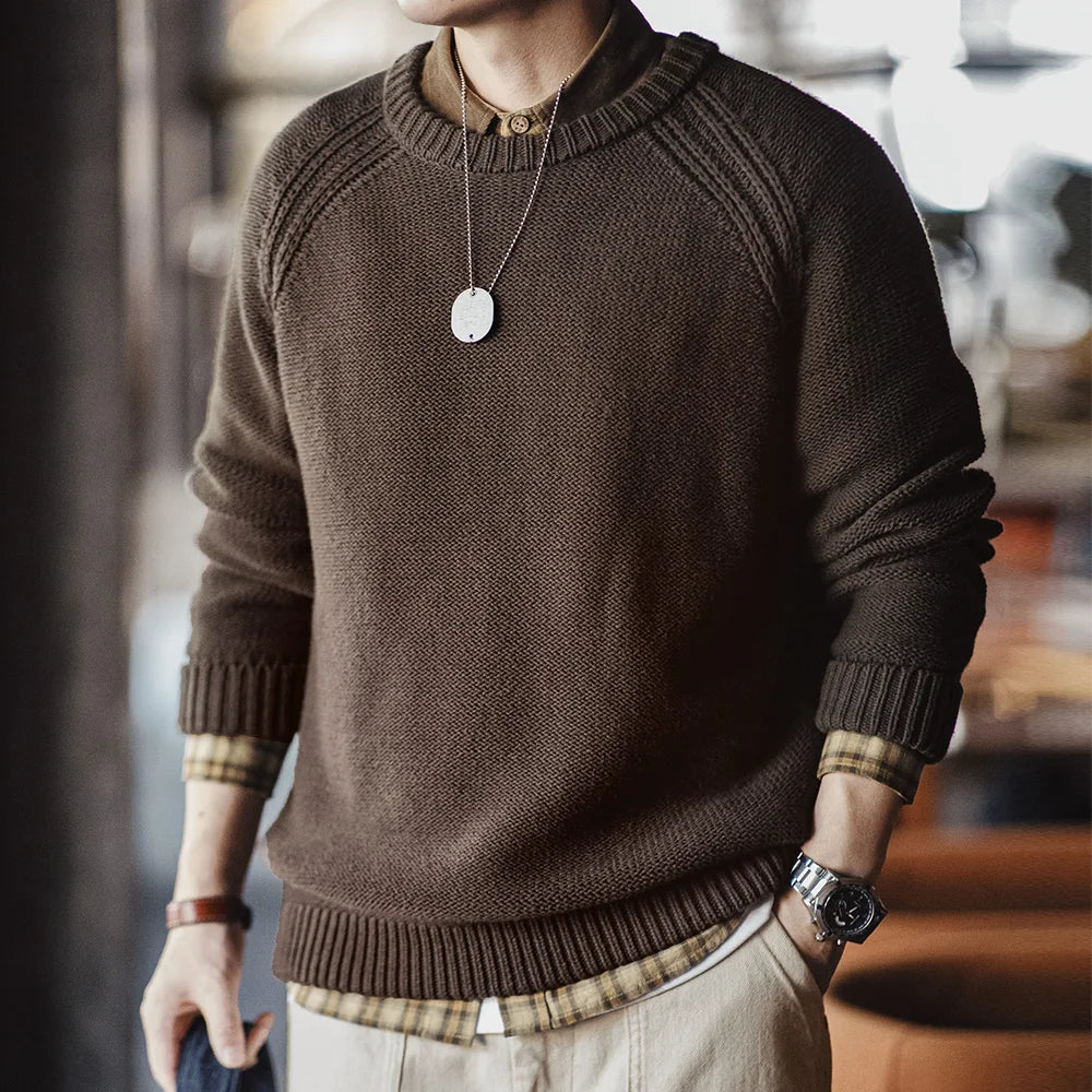 Reverse Knit Raglan Sleeve Pullover Sweater