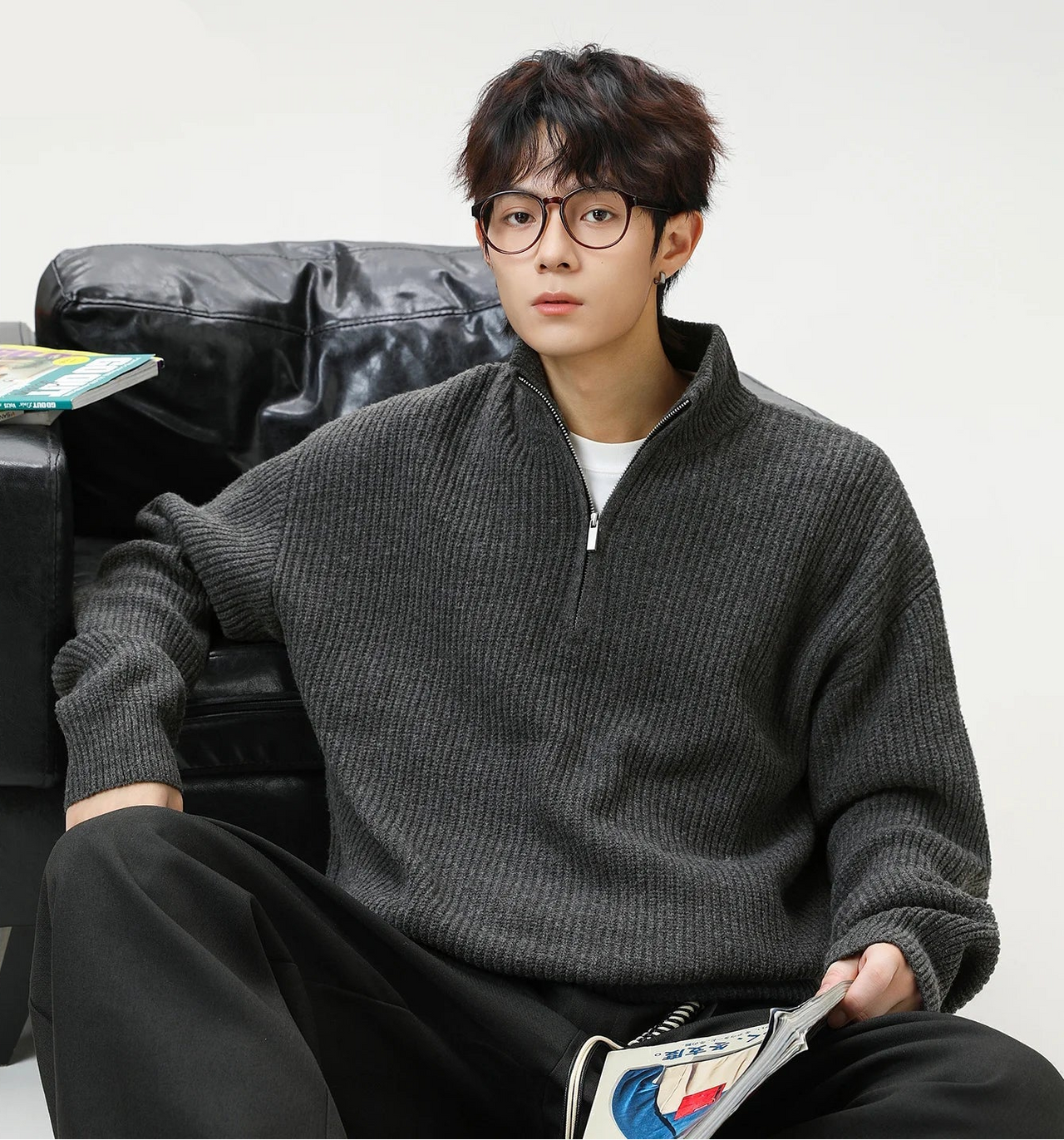 Rib Knit 1/4 Zip Sweater