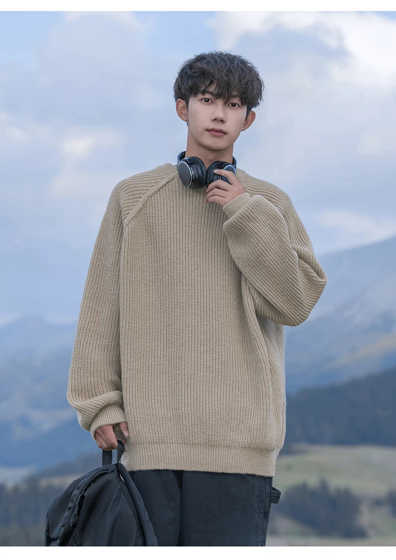 Rib Knit Raglan Sleeve Fisherman Knitted Sweater