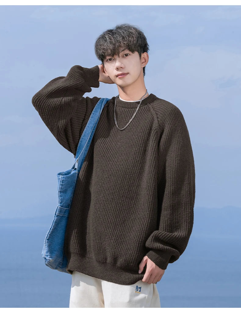 Rib Knit Raglan Sleeve Fisherman Knitted Sweater