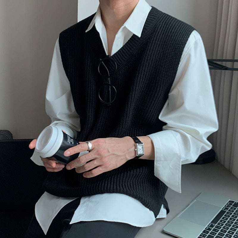 Korean Style] Soft Felt Loose Fit V Neck Sweater Vest – Ordicle