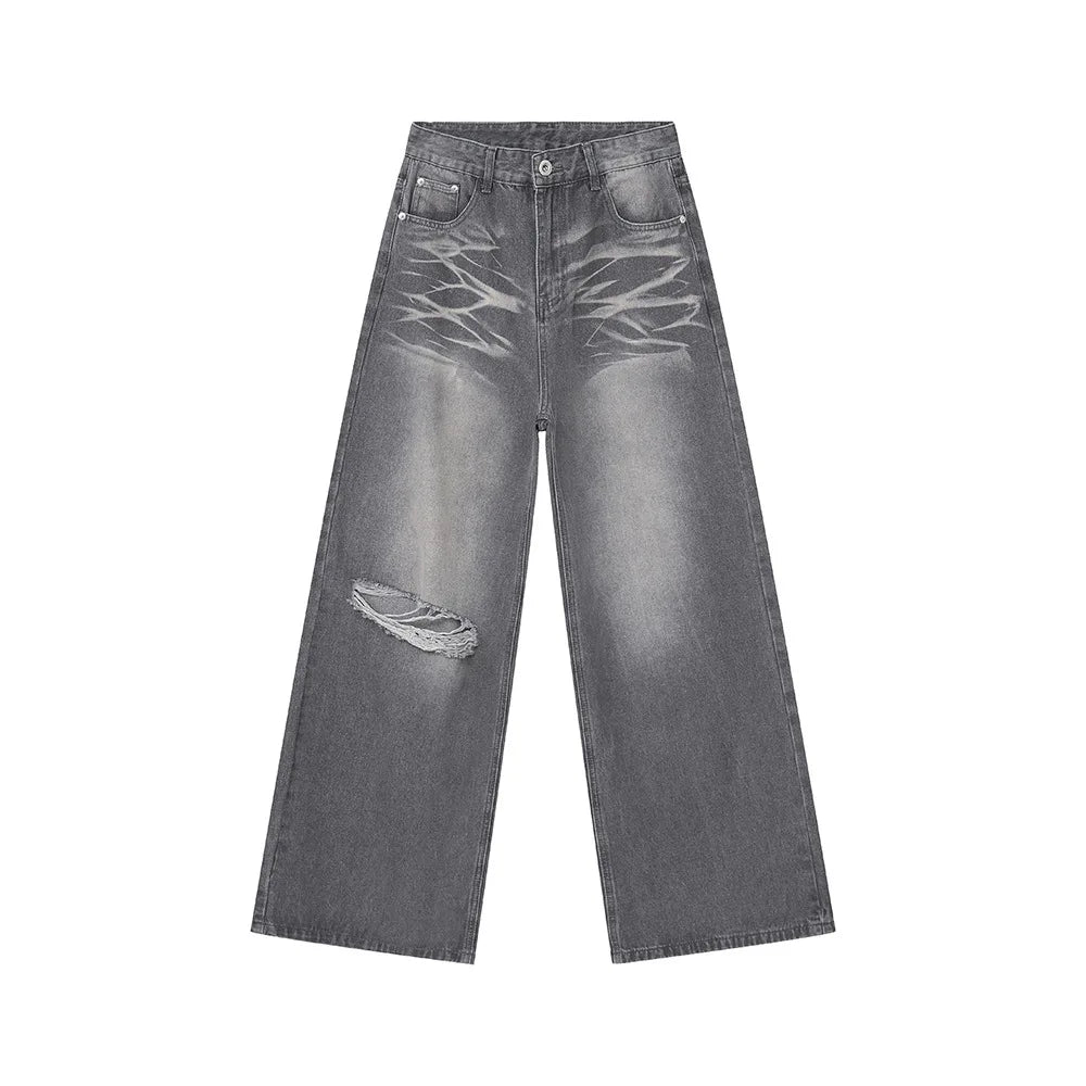 【BOHEMIAN SEOUL】KNEE OPEN RIPPED WIDE JEANS (GRAY) BOHEMIAN SEOUL | 보헤미안서울 Bohemian Seoul) KNEE OPEN