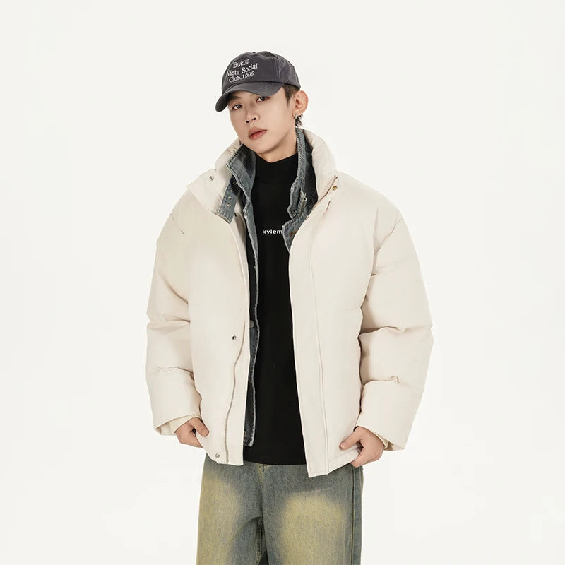 Mock Denim Layer Puffer Jacket