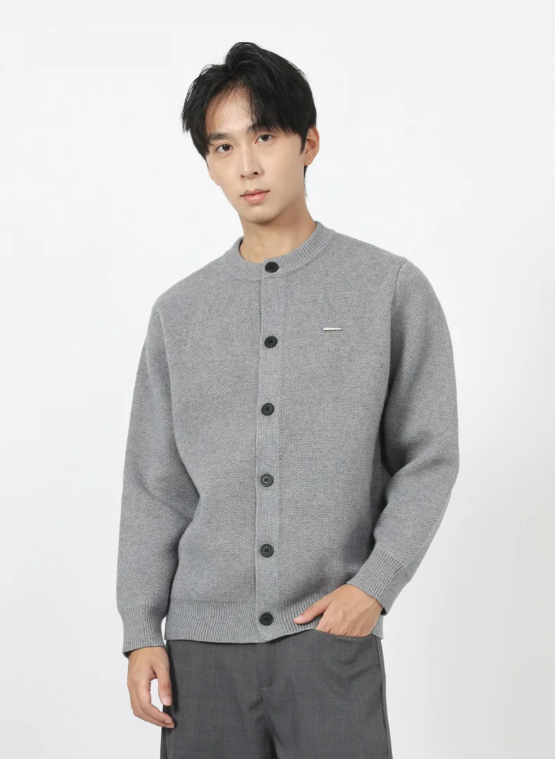 Heavyweight Crew Neck Knitted Cardigan | Streets of Seoul | Men's
