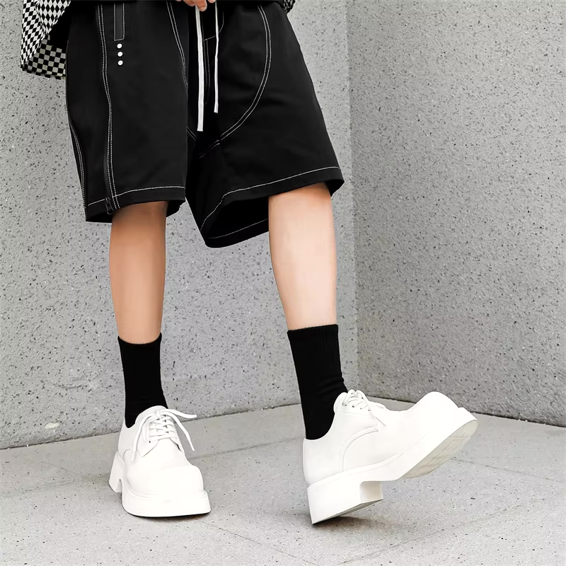Okcheon Matt Black Chunky Lace Up Shoes for men - Streets of Seoul