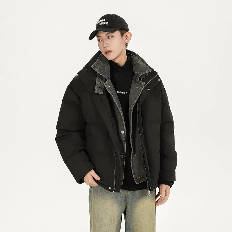 Mock Denim Layer Puffer Jacket