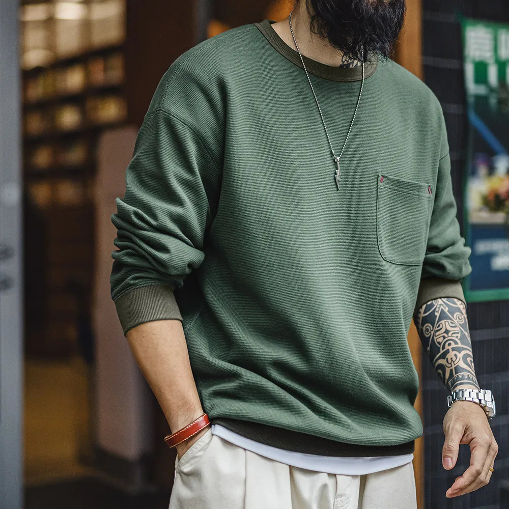 Waffle Texture Pocket Sweatshirt