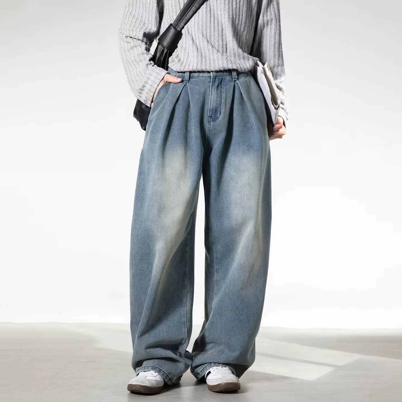 Split Pleat Wide Denim Jeans