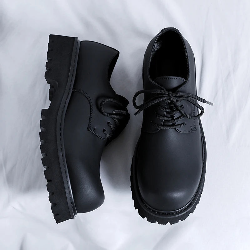 Seodaemun Matt Black Leather Extra Round Toe Chunky Derby Shoes