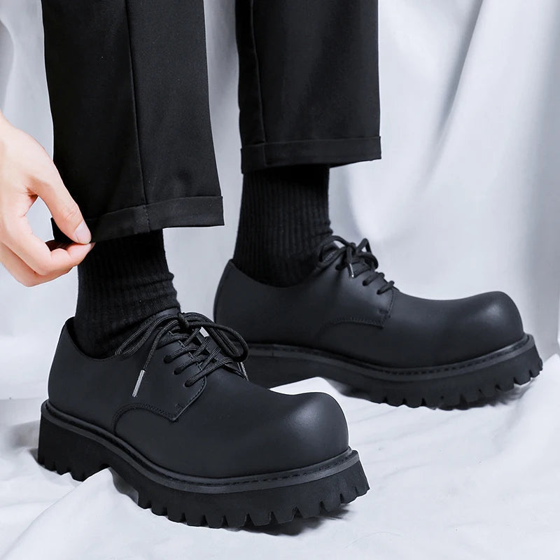 Seodaemun Matt Black Leather Extra Round Toe Chunky Derby Shoes