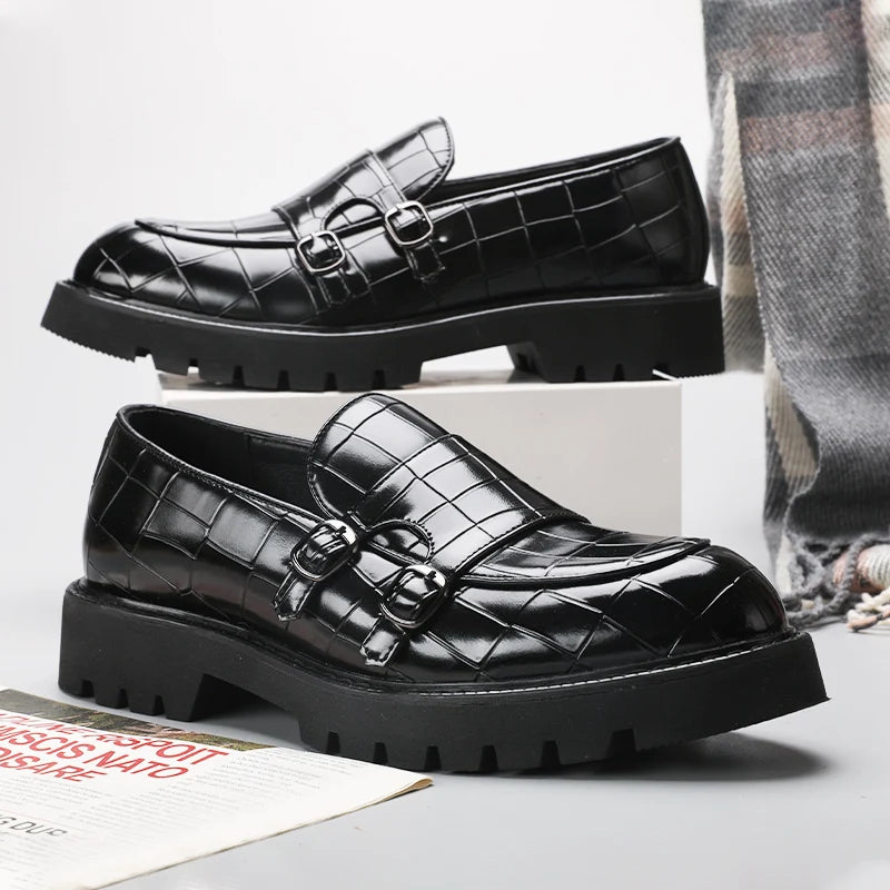 Sinwol Double Buckle Croc Patent Loafer