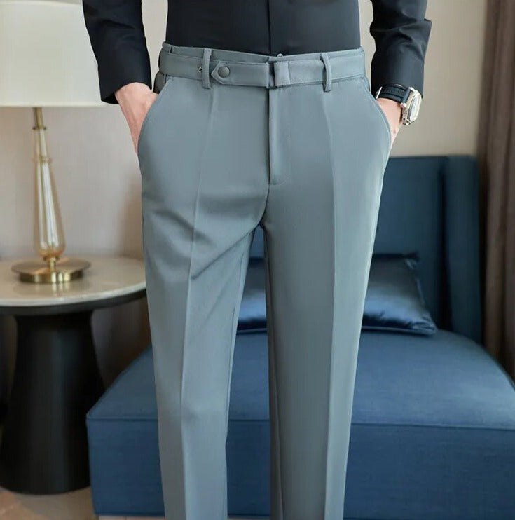Slim Fit Ankle Length Belted Smart Trousers | Streets of