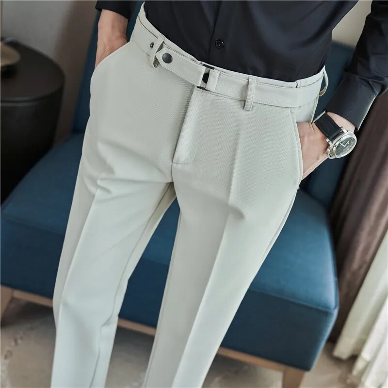 Men's Office Business Dress Pants Korean Slim Fit Ankle Length Suit Casual  Trousers Male Non-ironing Straight Black White Gray - Suit Pants -  AliExpress