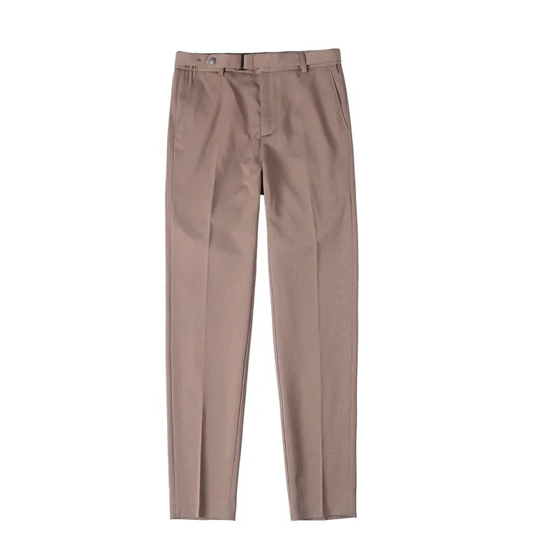 Slim Fit Ankle Length Belted Smart Trousers, Streets of Seoul