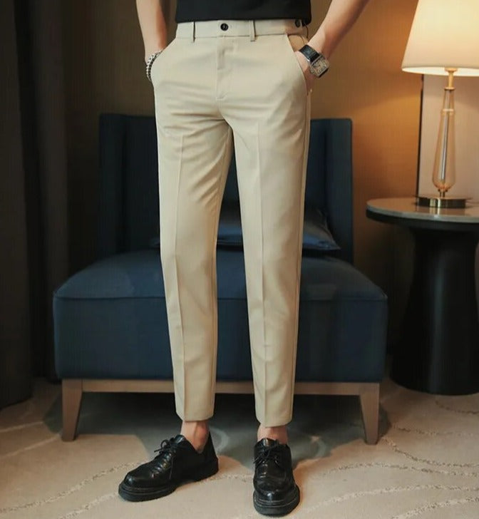 Buy Online|Spykar Men Ecru Lycra Slim Fit Ankle Length Plain Trousers
