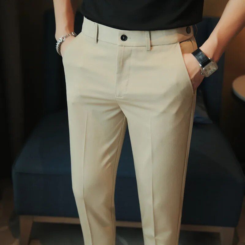 Buy Ankle-Length Slim Fit Flat-Front Trousers Online at Best Prices in  India - JioMart.