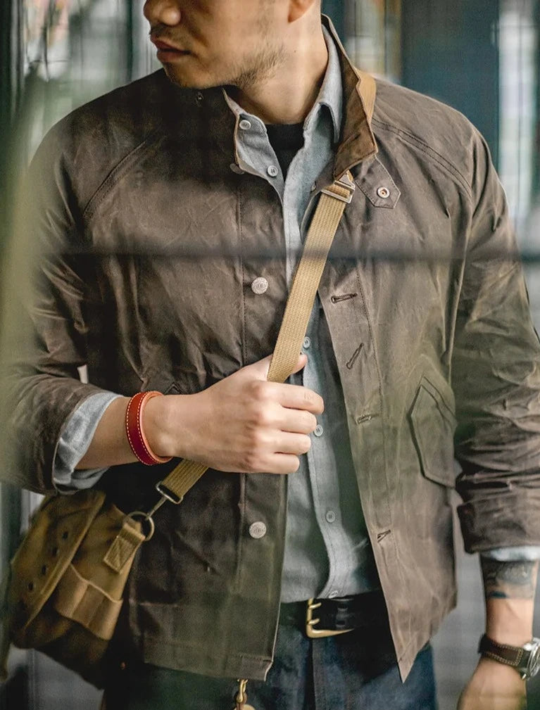 Stand Collar Oil Waxed Jacket Streets of Seoul Men s Korean Style Fashion