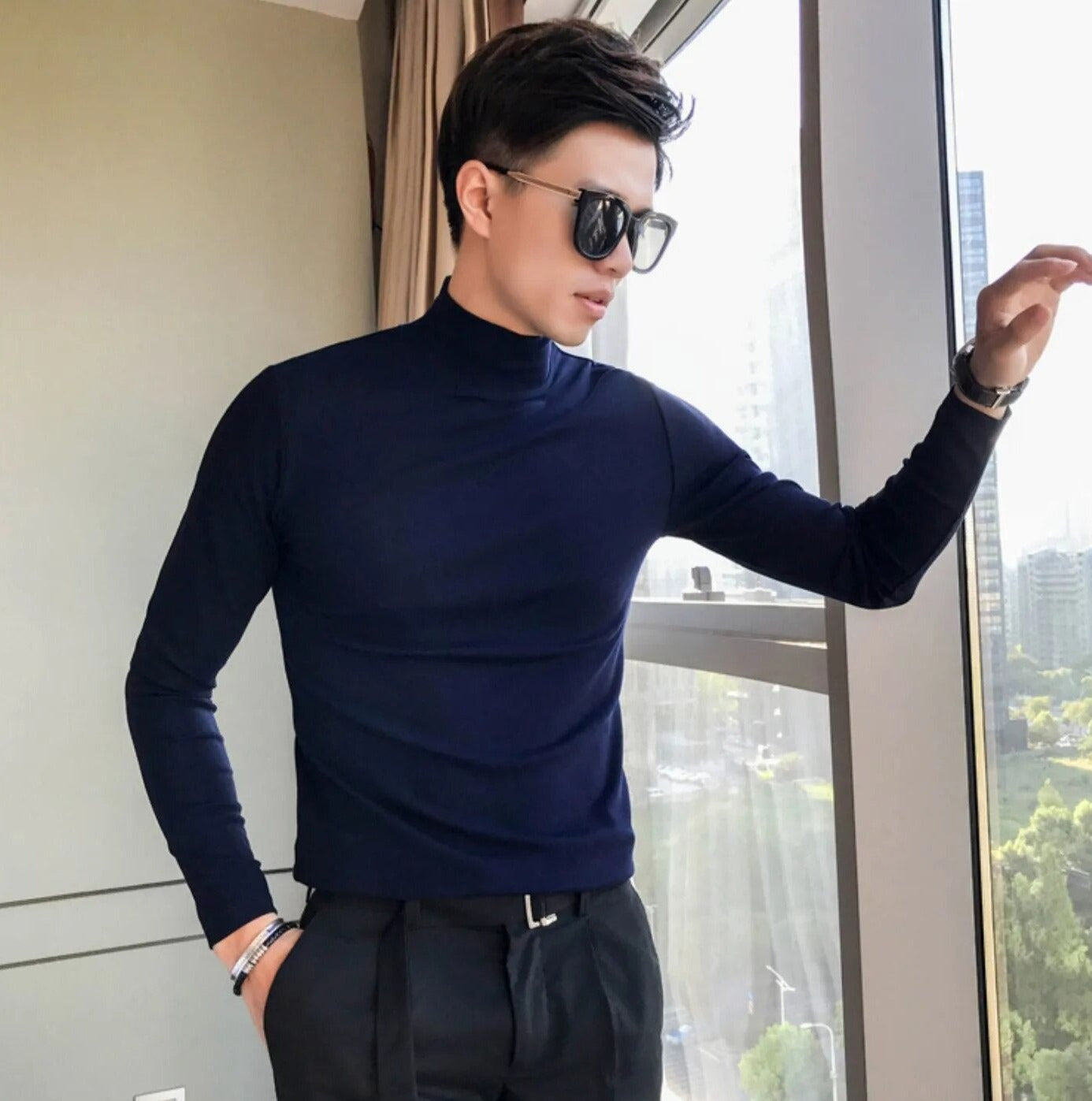 Stretch Jersey Fitted Turtleneck Streets of Seoul Men s Korean Style Fashion