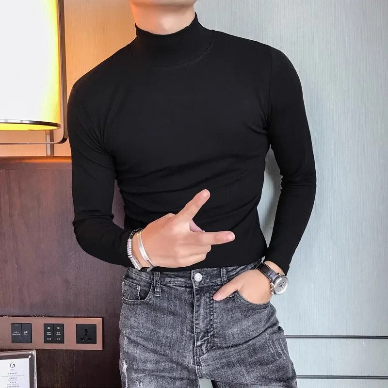 Mens fitted 2024 black turtleneck