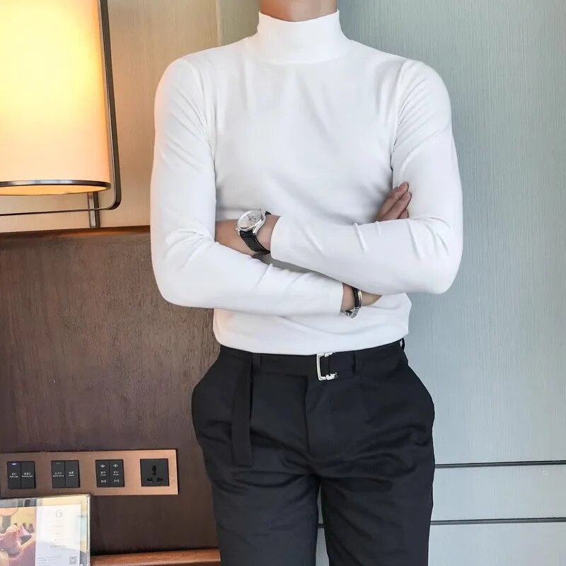 Korean Fashion 3xl Turtleneck Stretch Jersey Fitted Turtleneck WHITE M