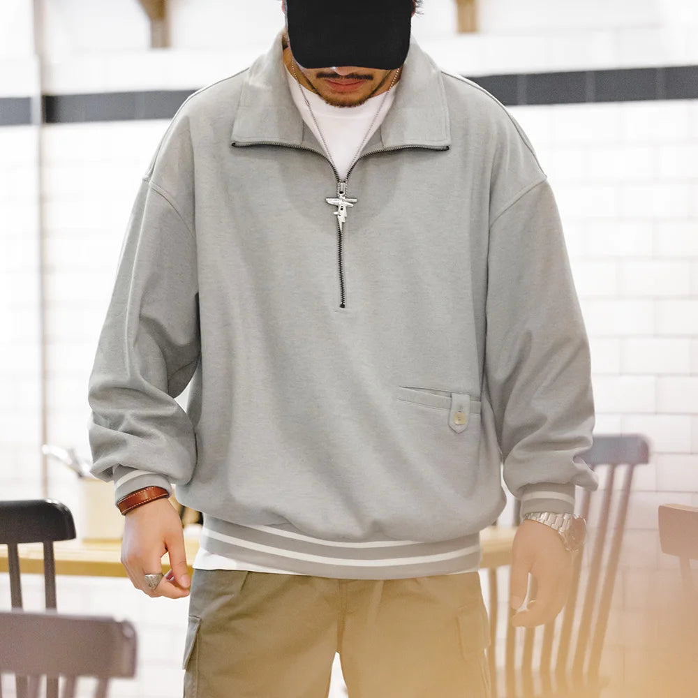 Stripe Trim 1 4 Zip Sweatshirt