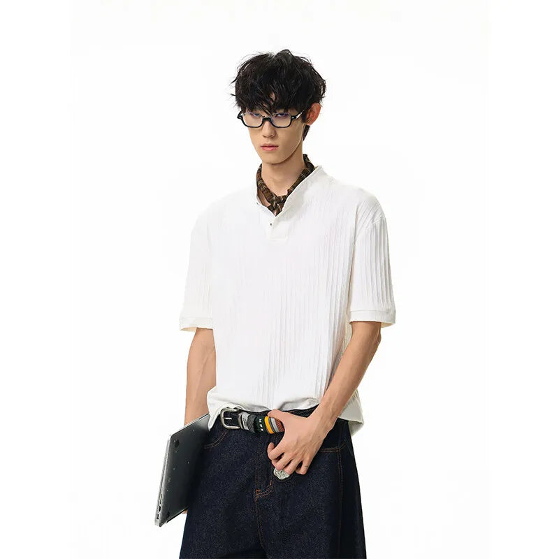 Structured Rib Henley Tee for men - Streets of Seoul