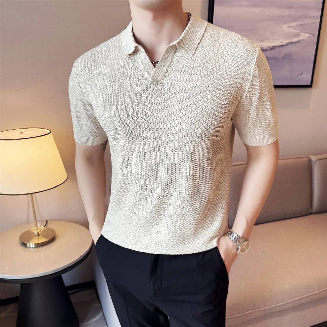 Textured Knit Polo Shirt